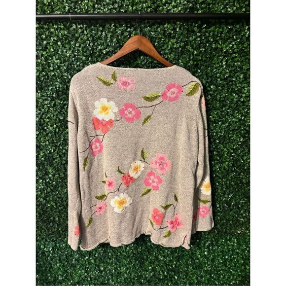 Northern Isles cotton linen blend long sleeve floral sweater size large - Picture 6 of 6